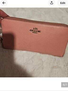 Coach Pink Blush Genuine Pebbled Leather Women's Zip Accordian Wallet